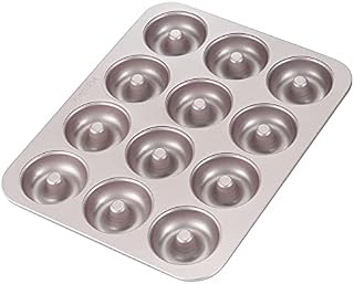 CHEFMADE Donut Mold Cake Pan, 12-Cavity Non-Stick Ring Doughnut Bakeware for Oven Baking (Champagne Gold)