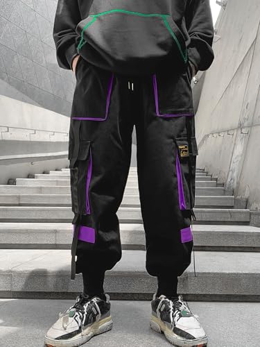 Ambcol Mens Joggers Cargo Pants Streetwear Fashion Hip Hop Sports Casual Active Athletics Cool Pants for Men Black-Purple Small by Ambcol - Used condition - Image 8