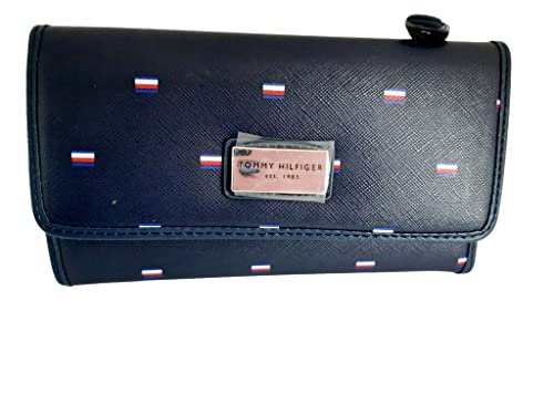 Tommy Hilfiger Carteira feminina com zíper com vários compartimentos de armazenamento, Azul, Taille unique, americano