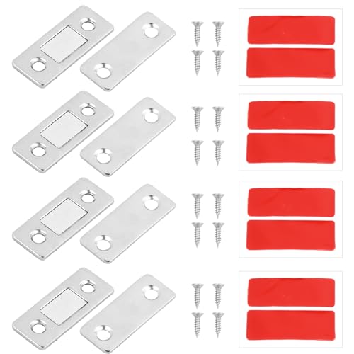 4 Piezas Imán de Puerta, Cierre Magnetico Pestillo Cajones, Imanes Puertas Armarios Adhesivo con Tornillos Ultra Delgado para Muebles, Gabinete, Puerta Corrediza, Cocina, Ventana