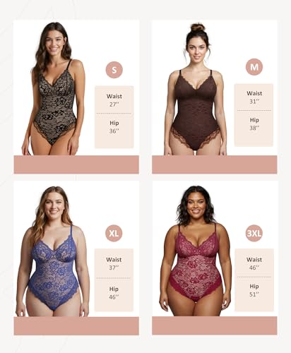 Image of FeelinGirl Shapewear Bodysuits for Women Lace Shapewear Tummy Control V-Neck Sleeveless Bodysuit Tops Jumpsuit