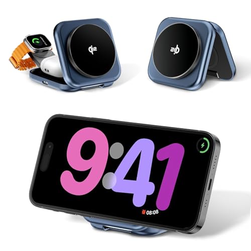 3 in 1 Wireless Charger Station Qi2 Certified 30W Foldable Magnetic Charger Stand for Apple Magsafe Charger Fast Magnetic Wireless Charger Stand for iPhone 17-12 Series AirPods Apple Watch
