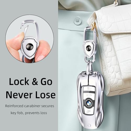Key Fob Cover with Keychain for BMW, Metal Shell Case,Compatible with X1 X3 X4 X5 X6 1 2 4 5 6 7 Series (Fashion Silver，for BMW-A) by saxsion - Image 4