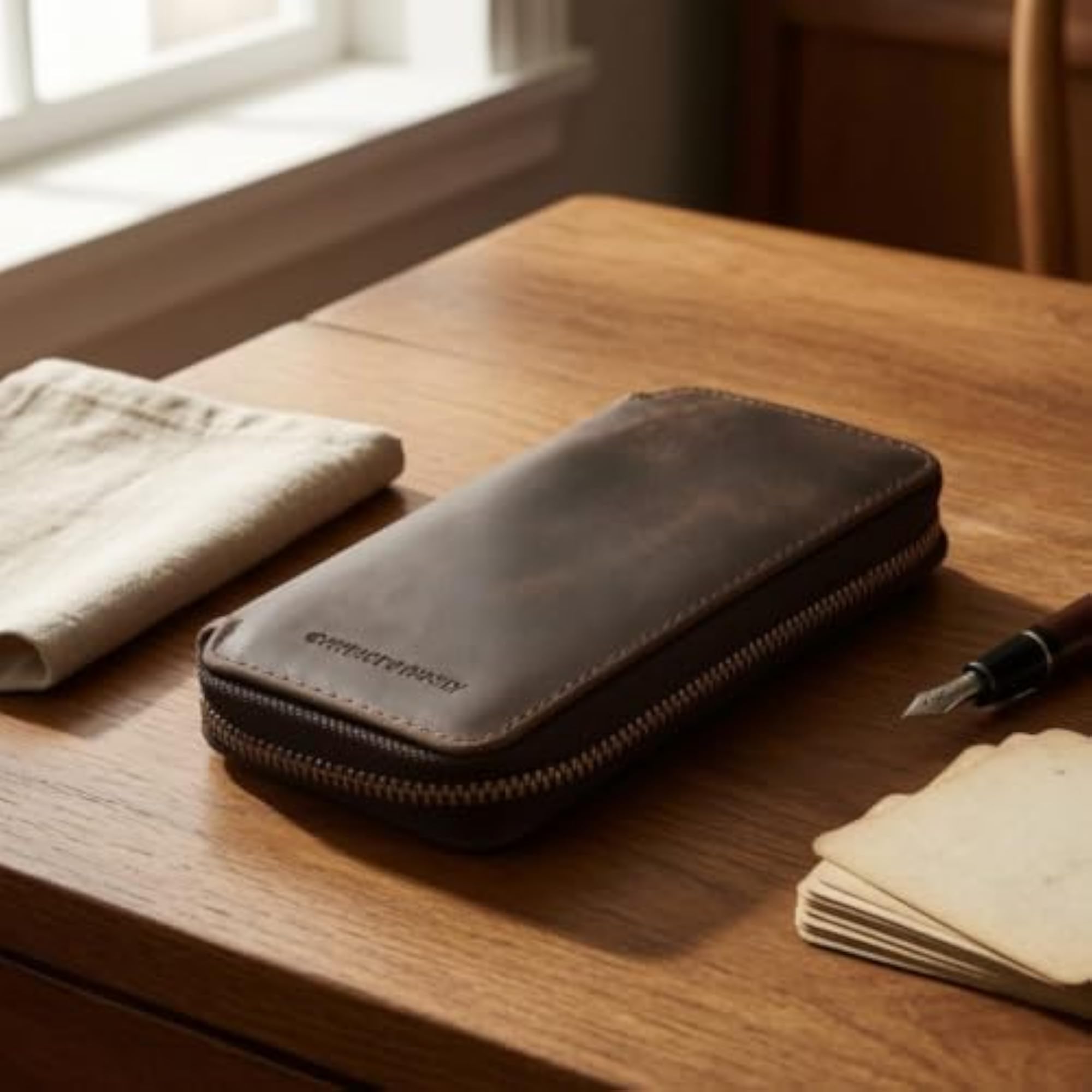 Zippered Leather Watch Case for Vintage Travel