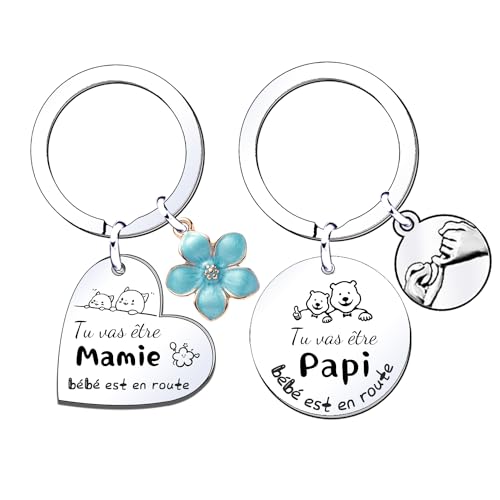 JRZDFXS Cadeau annonce grossesse papi et mamie Porte-clés 2 Pièces Porte-clés Cadeaux Noël cadeau futur grand parent papy annonce grossesse originale grand parent...