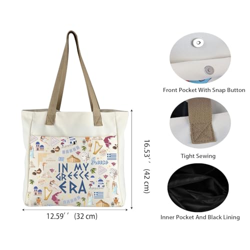 Image of WCGXKO Greece Era Tote Bag, Flag Design, Tourist Gift, Large, Beige