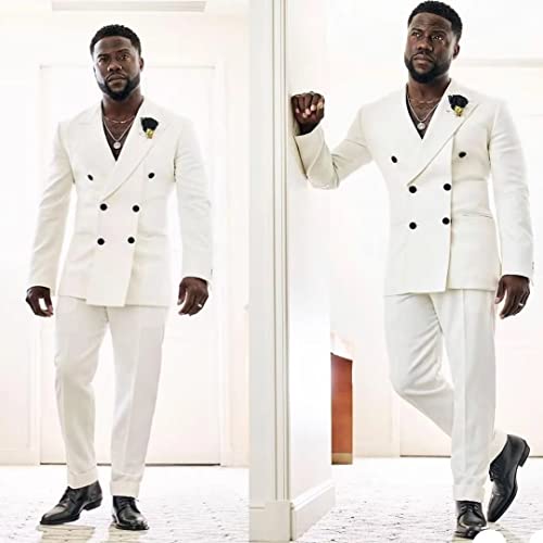 Men's Double Breasted Suit Peak Lapel 2 Pieces Jacket Pants Set for Wedding Party Daily2