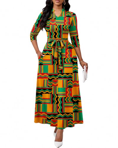 Image of BubFee Maxi Dresses for Women Semi Formal Long Dress 3 /4 Sleeve Casual A-line Church Dresses with Pockets