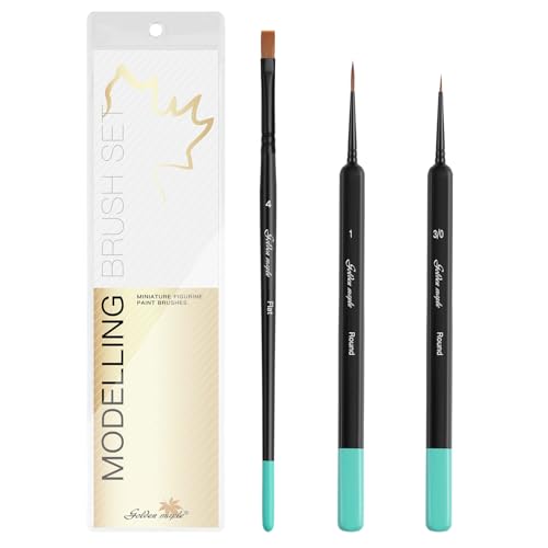 Image of Kolinsky Sable Miniature Paint Brushes-Golden Maple 3pcs Detail Paint Brushes Drybrush for Acrylic Watercolor, Small Fine Detail Paint Brush Set Use for Mini Paints,Paint by Number, Miniature Painting