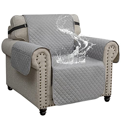 XINEAG Quilted Sofa Covers 1 Seater, Water Resistant Chair Covers for Dogs Pets Non Slip Sofa Slipcovers with Pockets