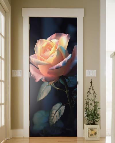 Tizhweqo Pegatina Puerta Rosas Pegatinas para Puertas Rosas Adhesivo Vinilo 3D Puerta Pegatina Pared Murales Papel Pintado Poster para Sala de Baño Decorativos 77x200 cm a5473