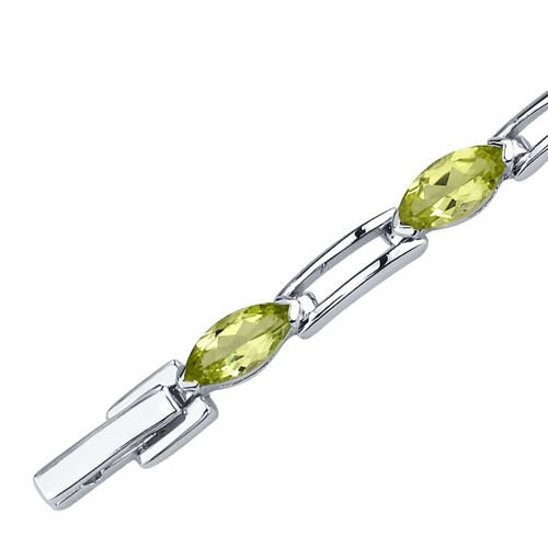 Peora 5.75 Carats Peridot 925 Sterling Silver Tennis Bracelet For Women, Natural Gemstone Birthstone, 10 Piece Marquise Shape, 7 1/2 Inch Length #TOP1