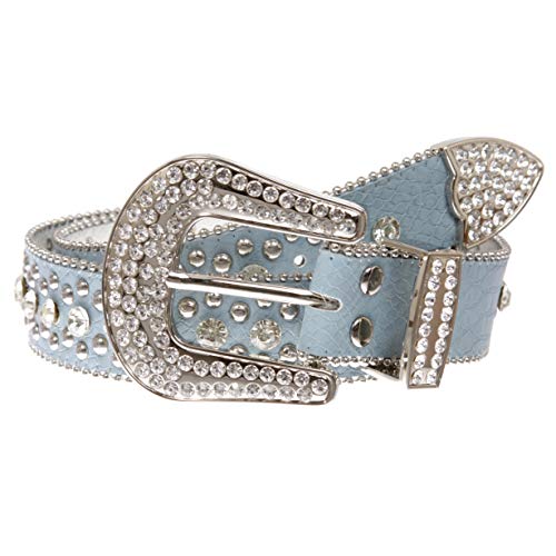 Women's Western Cowgirl Alligator Rhinestone Studded Leather Belt