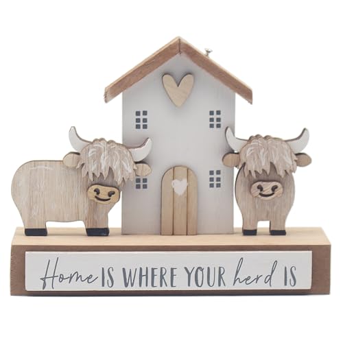Lesser & Pavey Love & Affection Highland Cow Wooden Plaque For Home Decor & Gift | Wooden and Acrylic Plaques For Home and Office | Ideal Signs & Plaque Birthday Gifts For Women & Men