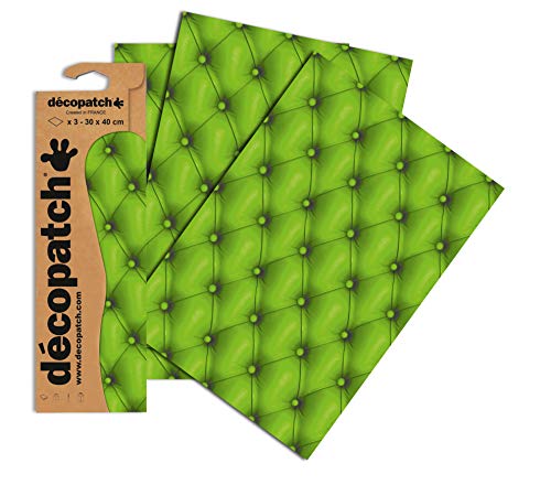 Décopatch C618O -Une pochette de 3 feuilles de papier extra fin imprimé 30x40 cm, Capitons verts