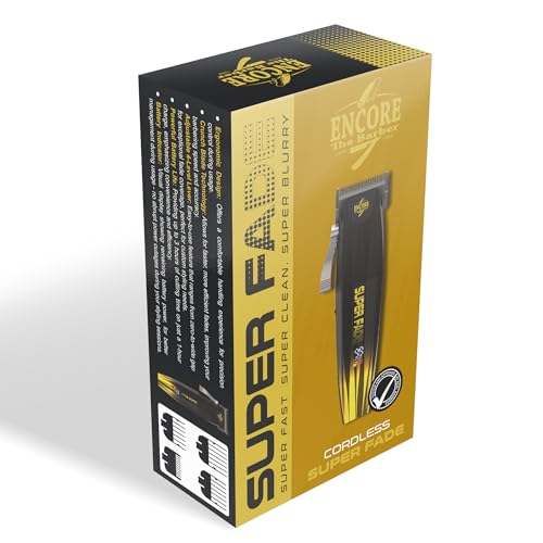 Super-Fade-Professional-Hair-Clipper-for-Barbers-Fast-Clean-Blurry-Fades-Four-Click-Lever-Whisper-Quiet-Rechargeable-Cordless-Over-90-Minutes-Run-time-Crunchy-Blade