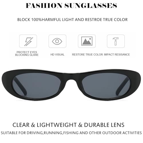 Trendy Oval Sunglasses for Women Men Fashion Narrow Tiny Glasses Retro 90s Skinny Sun Glasses Black Tortoise Shell3