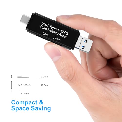 AIYEEN 5-in-1 Micro/USB C/USB 3.0 Portable Dual Slot OTG Adapter Memory SD Card Reader for TF SDXC Micro SD Micro SDHC Card Compatible with Laptop, Galaxy S24 Ultra (Black) - Image 4