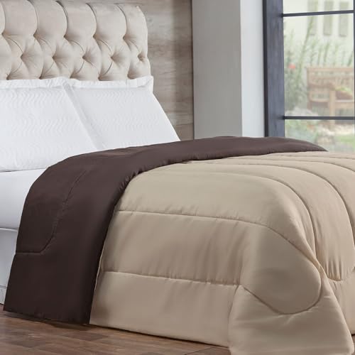 Edredom prime dupla face (Tabaco com cáqui, Casal queen)