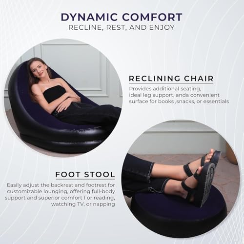 Image of Inflatable Recliner Sofa with Air Pump for Ultimate Relaxation - Purple (Pack of 1) | Inflatable Lounge Chair with Footstool, Durable Material, Lightweight & Portable, Ideal for Home