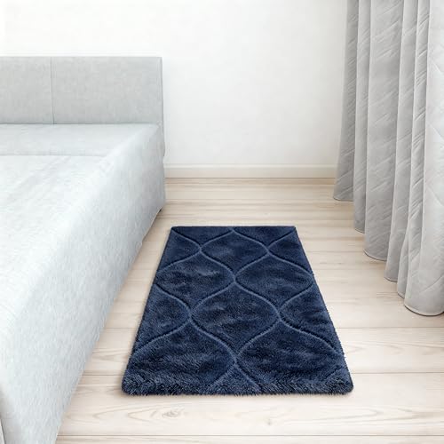 Image of Carpet for Hallway, Kitchen, and Modern Interiors, Cozy Shag Runner for Living Room, Entryway & Office Decor Size 2x6 feet Full Blue