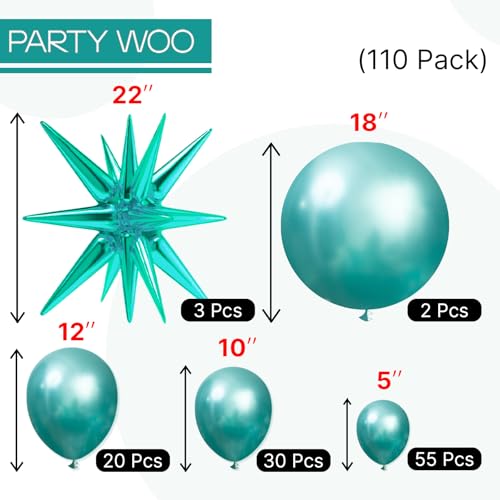 Image of PartyWoo Metallic Green Star Balloons 110pcs Different Sizes 18 12 10 5 Inch Pack 22 Inch Green Spike Star Foil Mylar Balloon Arch Kit for Birthday Engagement Party Decorations Green-G103