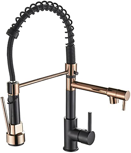 Robinet de cuisine avec douchette extractible laiton or rose noir mitigeur évier double fonction