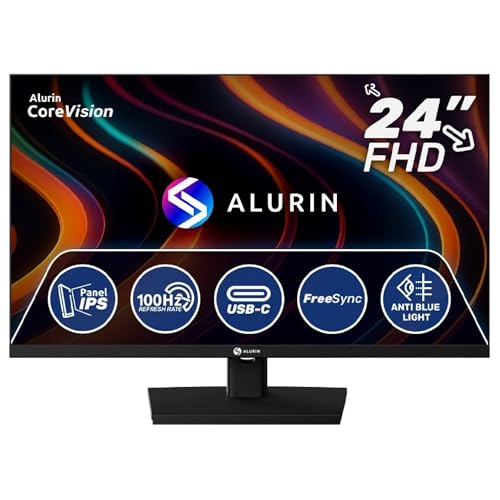 Alurin Moniteur 24 Pouces IPS Full HD 100Hz FreeSync, HDMI, DisplayPort, USB-C, Low Blue Light, Écran PC à Haute Fluidité