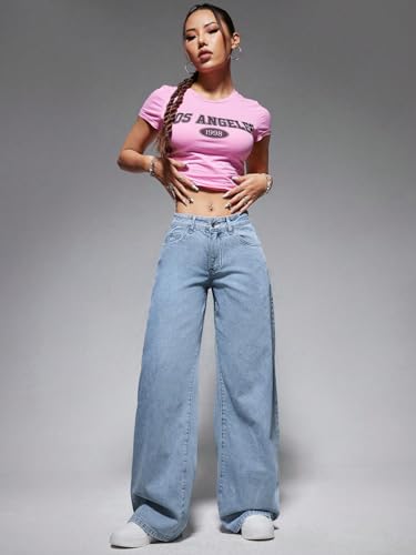 Image of Shasmi Women's Black Wide Leg Baggy Jeans High Waist Relaxed Fit Denim Pants - Loose Straight Fit Korean Style Oversized Casual Jean for Womens (Jeans 294)