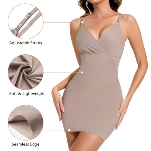 Shapewear Slips For Under Dress Tummy Control Full Slip Body Shaper Seamless Shaping Slip Knee Length Deep V Neck4