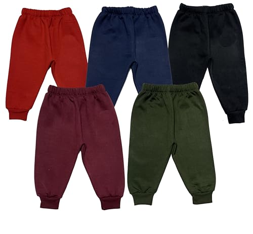 Image of STARLATH Baby Kids Warm Fleece Pajama Pants, Winter Wear Trackpants for Baby Boys and Girls (Pack of 5) (18-24 Months) |Fit Type: Regular Fit, Multicolour