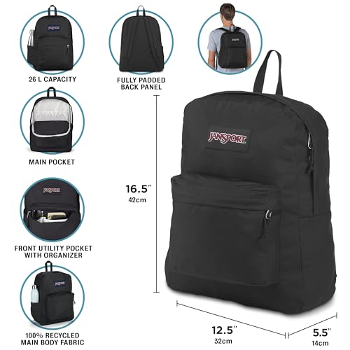 Image of JanSport NCAA Officially Licensed Backpack, Purdue Boilermakers, Superbreak Plus with Padded 15'' Laptop Sleeve, Spacious Computer Bag for Men & Women, Durable Daypack with Bottle Pocket, Black