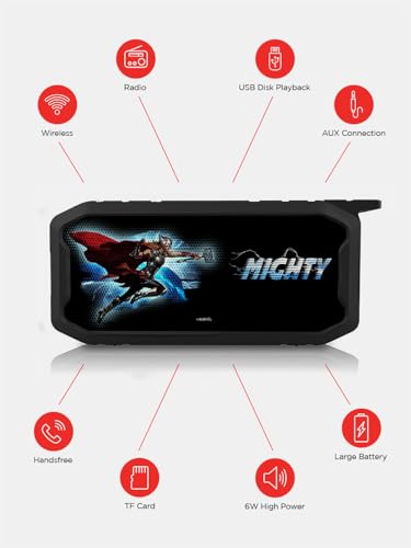Image of Macmerise Mighty Thor Attack 6W Wireless Bluetooth Portable Speaker with USB Support, SD Card, AUX, Upto 3hrs Playtime*, IPX7 Water & Dust Proof, TWS Function, Powerful Bass, FM & Call Function