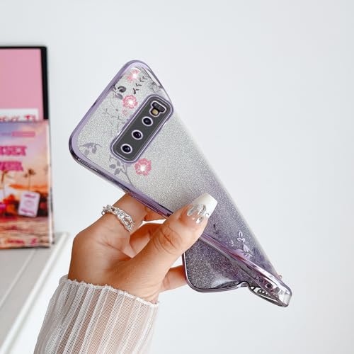 Image of for S10 Plus Case, Galaxy S10 Plus Case for Women Gradual Change Glitter Crystal Soft TPU Butterfly Floral Heart Clear Protective Cover with Strap for Samsung Galaxy S10 Plus 2019 (Purple)
