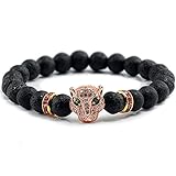 Diseño de la pulsera: la pulsera está hecha de piedra de lava de alta calidad, y el colgante en forma de leopardo destaca el lujo y la belleza de la pulsera. Esta es una pulsera adecuada para hombres y mujeres.