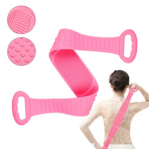 Extra Long 31.5 Inch Silicone Body Back Scrubber Shower Bath Brush 2021 Updated Double Side Handle Washer Women Men Easy to Clean Massage Pink