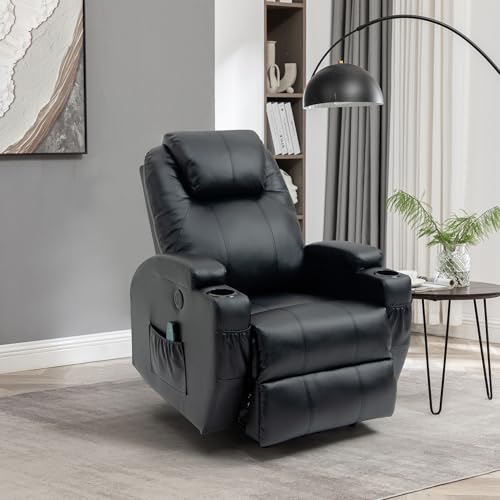 Thanaddo Fernsehsessel Elektrisch Relaxsessel Massagesessel mit Wärmefunktion und Vibration (Black-PU) – Bild 3