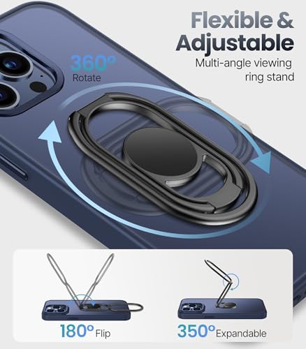 Image of Shields Up for iPhone 15 Pro Max Case with Stand, Phone Case Clear with Double Ring Holder [Adjustable & Foldable] Shockproof Protective Matte Cover for iPhone 15 Pro Max 6.7 inch - Frosted Blue