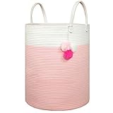 Solaya Tall Pink Cotton Rope Basket Storage 16