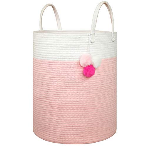 Solaya Tall Pink Cotton Rope Basket Storage 16