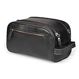 LEATHER VILLAGE Premium Leather Toiletry Travel Pouch With Waterproof Lining - Black | King-Size Handcrafted Vintage Dopp Kit Bag, Shaving & Bathroom Organizer, Gift for Men & Women