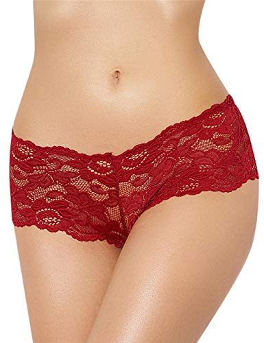 Women Plus Size Cheeky Panties Sexy Lace Boyshorts Seamless Hipster Underwear Red 6X-Large