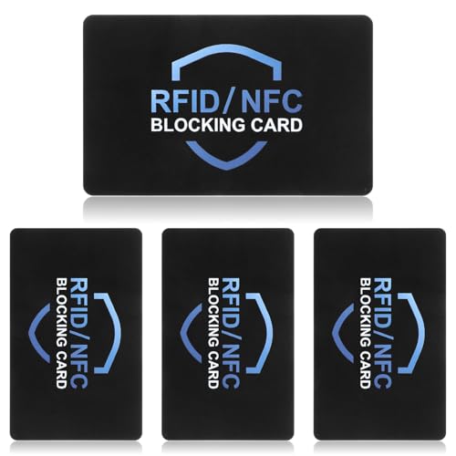 Bewudy 4 Stück RFID Blocker Card, RFID Schutz Blocker Karte Schwarz RFID Blocker Karte NFC Schutzhüllen für Geldbörse Kreditkarte Bank Karte (5,5 × 8,5cm)