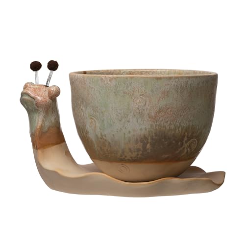 Creative Co-Op Stoneware Snail Planter, Reactive Glaze, (Each One Will Vary), Set of 2 Pieces by Creative Co-Op - Image 3