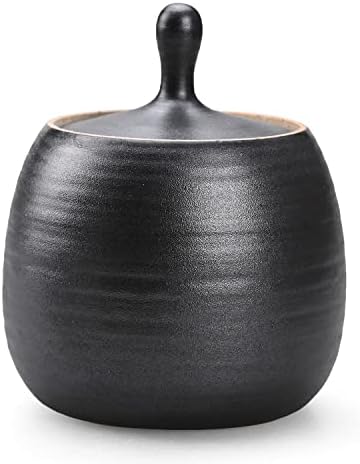 NCQIXIAO Retro Kitchen Canisters Ceramic Food Storage Jar Roud Shape with Silicone Airtight Lid for Tea, Coffee, Nuts, Herb, Spice, Sugar (Black)