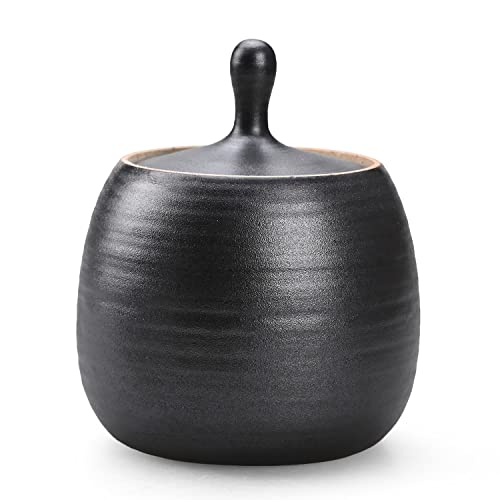 Image of Retro Kitchen Canisters Ceramic Food Storage Jar Roud Shape with Silicone Airtight Lid for Tea, Coffee, Nuts, Herb, Spice, Sugar (Black)
