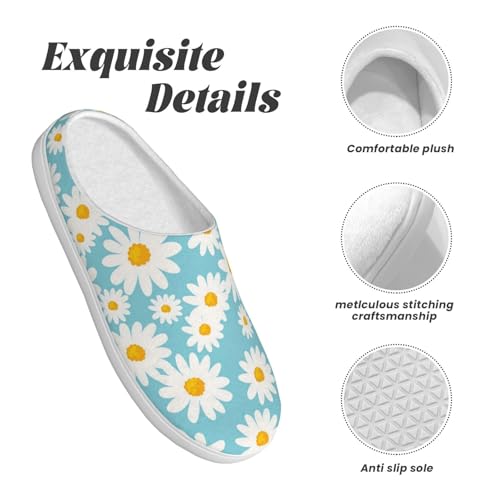 Daisy Flower Blue Full Print Flannel Slippers，Soft Warm Upper, Anti-Slip TPR Sole, for Casual Use4