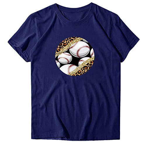 Blusa feminina de verão com estampa de beisebol casual gola redonda solta blusa feminina camisetas b