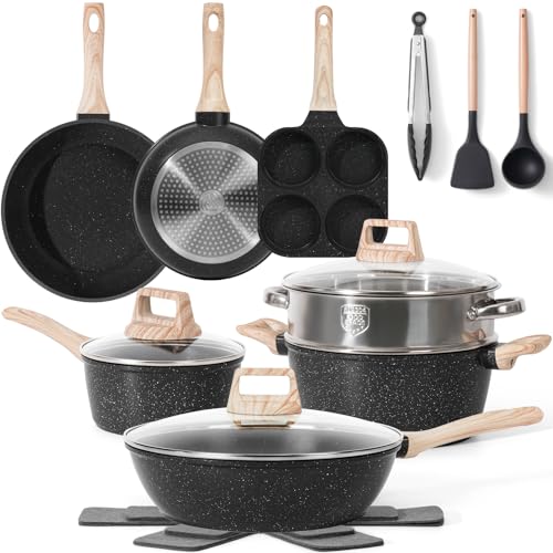 SODAY 17 Pcs Pots and Pans Set Non Stick Kitchen Cookware Sets Nonstick Induction Cookware Non-toxic...