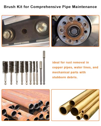 Image of Stainless Steel Wire Brush for Drill - Long Round Attachment for Rust Clean | 10Pcs Stainless Steel & Brass Wire Brush Set 8 Size, Small Long Round Drill Brushes for Rust Removal, Metal Polishing